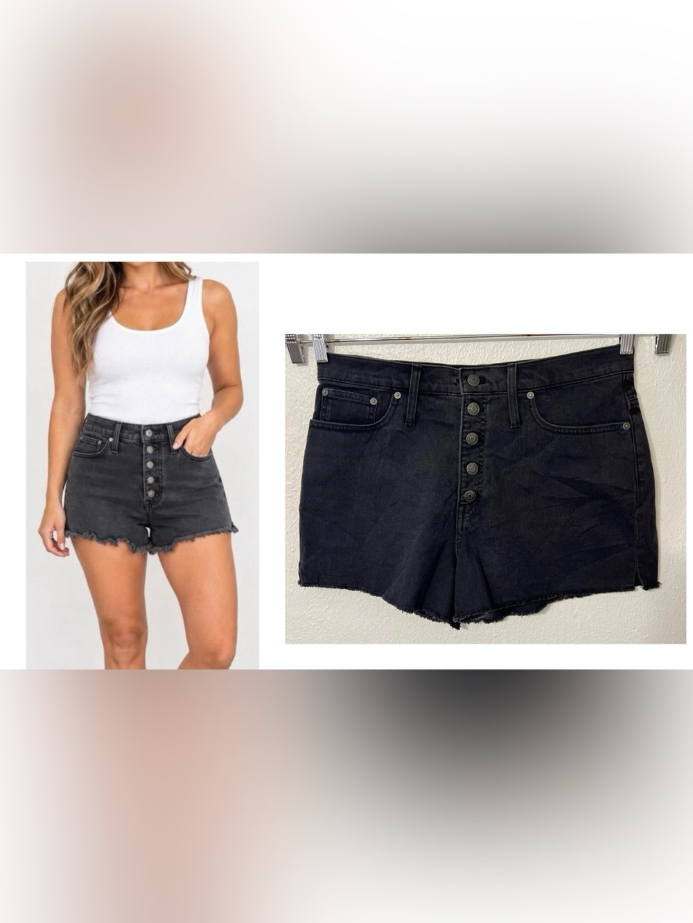 NEW Madewell Black High-Rise Button-Fly Denim Cutoff Shorts